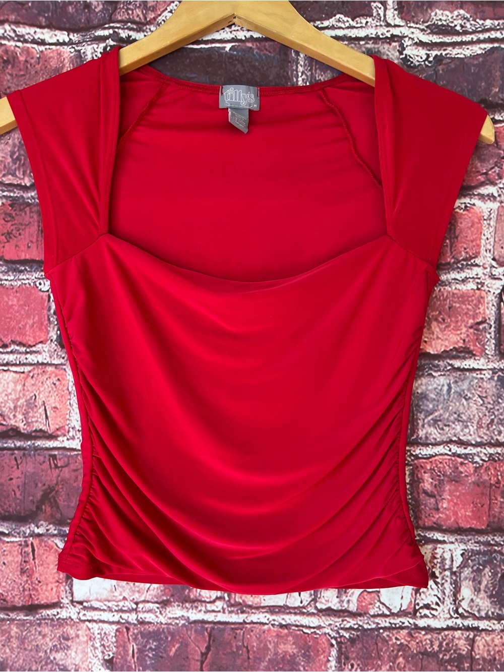 Tillys Cherry Red Ruched Square Neck Cap Sleeve Top Size M